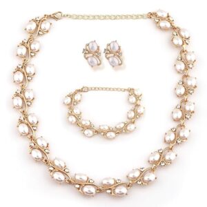 Shining Diva Fashion Latest Stylish Design Fancy Pearl Bracelet Earrings Necklace Jewellery Set for Women