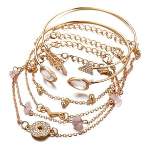 Shining Diva Fashion Latest Stylish Multilayer Gold Plated Bangle Bracelet for Women and Girls Set of 6