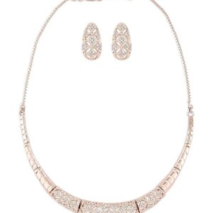 ZAVERI PEARLS Rose Gold Cubic Zirconia Party Bling Necklace & Earring Set For Women