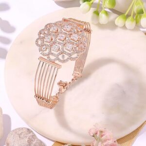 ZAVERI PEARLS Rose Gold Dazzling Cubic Zirconia Embellished Brass Kada Bracelet For Women