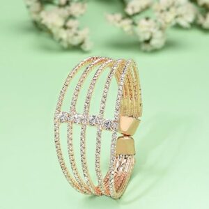 ZAVERI PEARLS Rose Gold Tone Dazzling Austrian Diamonds Embellished Party Bling Cuff Bracelet For Women