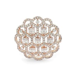 ZAVERI PEARLS Rose Gold Dazzling Cubic Zirconia Party Bling Statement Brass Adjustable Finger Ring For Women