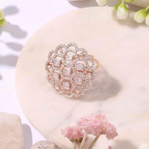 ZAVERI PEARLS Rose Gold Dazzling Cubic Zirconia Party Bling Statement Brass Adjustable Finger Ring For Women