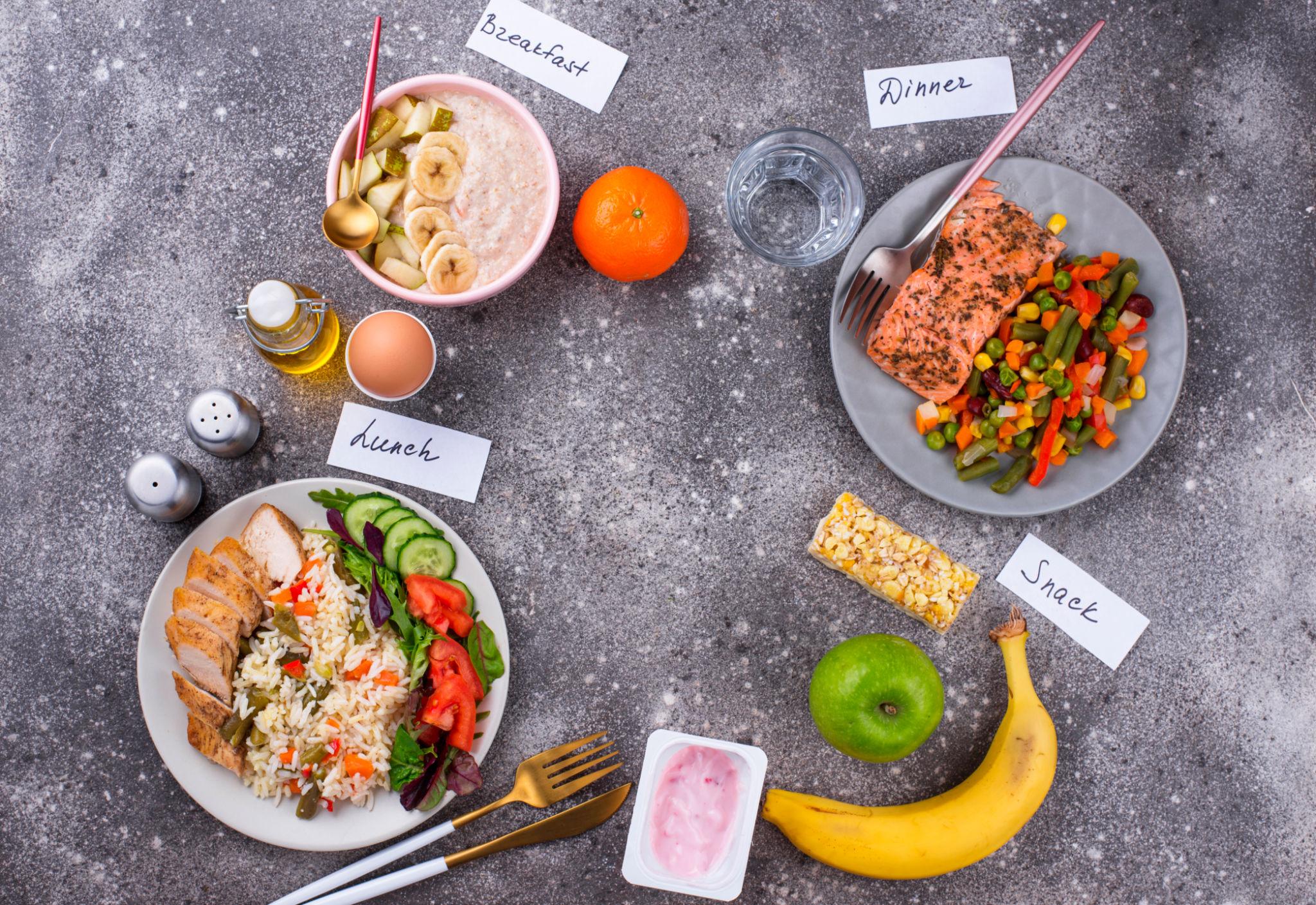 Healthy daily eating routine with balanced meals